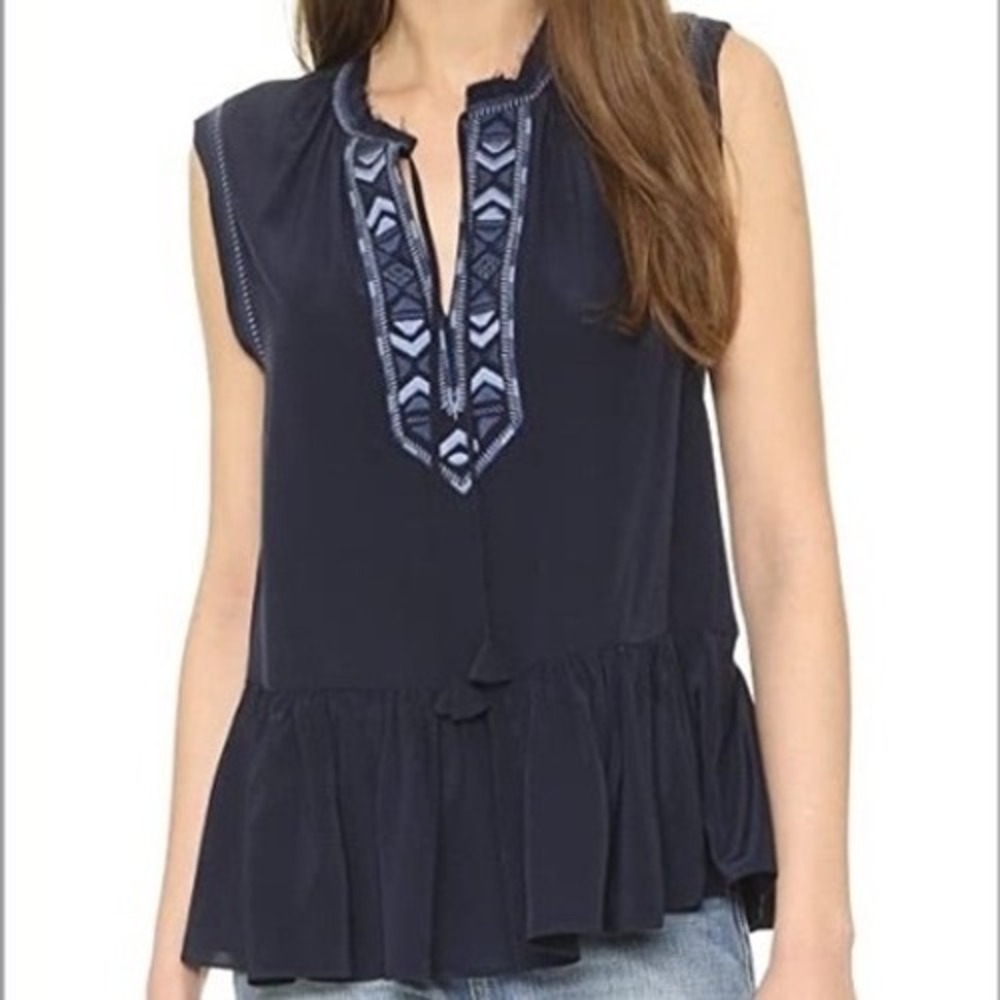 Rebecca Taylor Silk Peplum Top Embroidered Sleeveless Blouse‎ Size 2